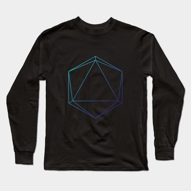 D20 Roleplaying Die Icosahedron Line-Art Blue Long Sleeve T-Shirt by RetroGeek